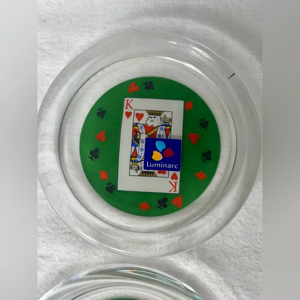 Playing Card Coasters Glass Trinket Dish Game Room Decor Luminarc France King